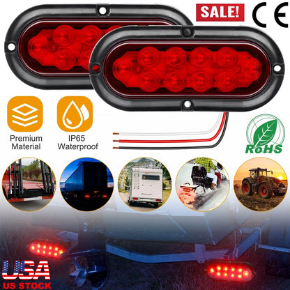 2Pcs Oval LED Brake Light 10LEDs Lamp Stop Turn Tail Light IP65 Waterproof Oval Red Trailer Tail Light for Trunk Jeep RV etc.
