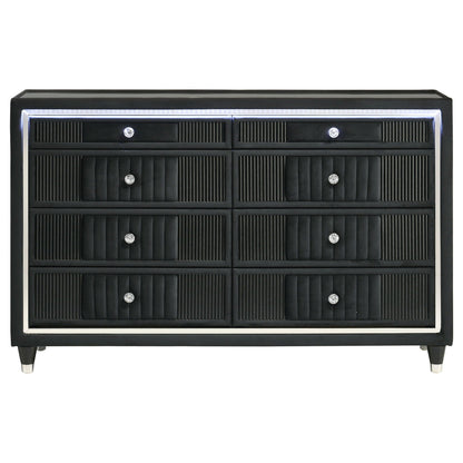 Ravenne 8-drawer Velvet Upholstered LED Dresser Cabinet Black