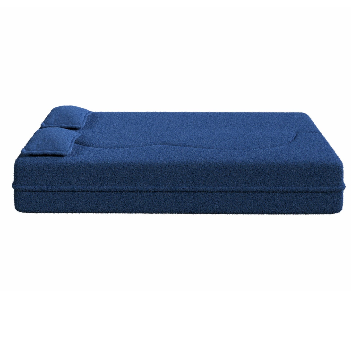 Modern Floor Sofa With Two Pillows Convertible Teddy Fabric Foam Filled Bed