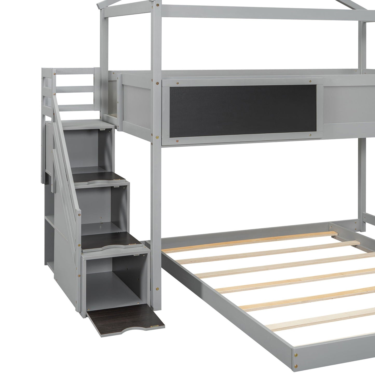 House Style Bunk Bed With Storage Staircase And board
