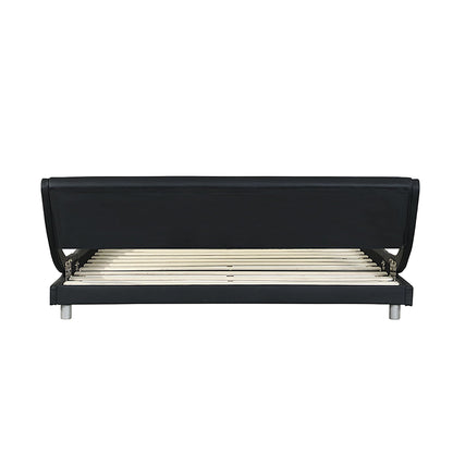 Queen Size Upholstered Platform Bed Frame With LED Lighting, Curve Design, Slat Support, No Box Spring Needed - Black