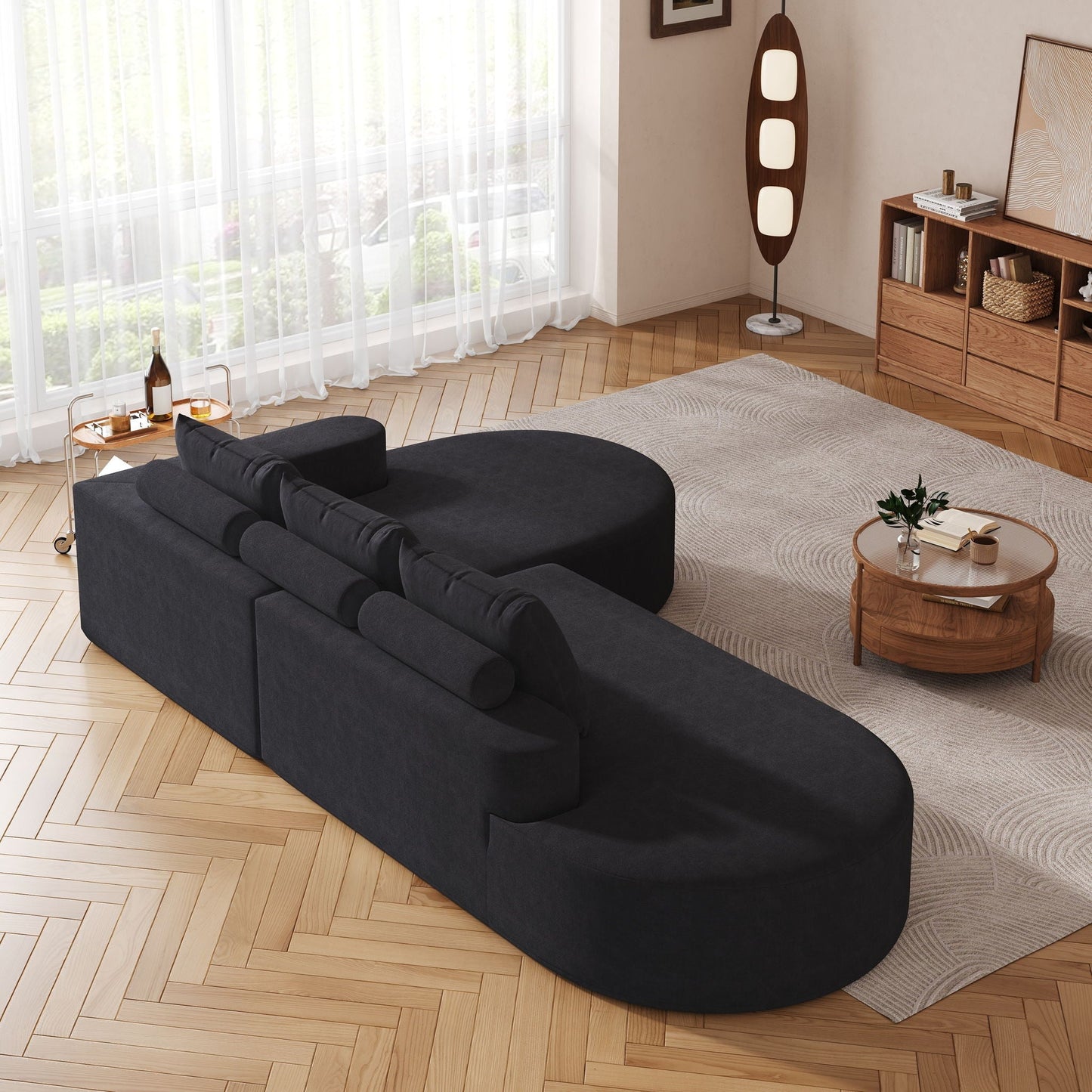 Modern Curved Sofa, L-Shaped Modular Sectional Set With 3 Pillows