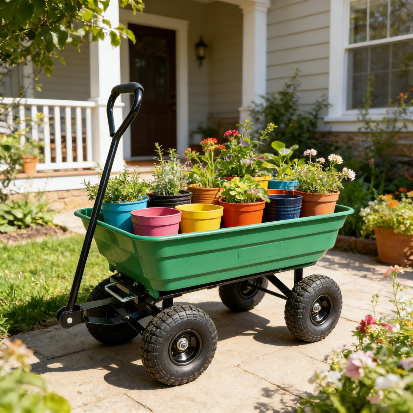 Folding Poly Garden Dump Truck with Steel Frame and Pneumatic Tires