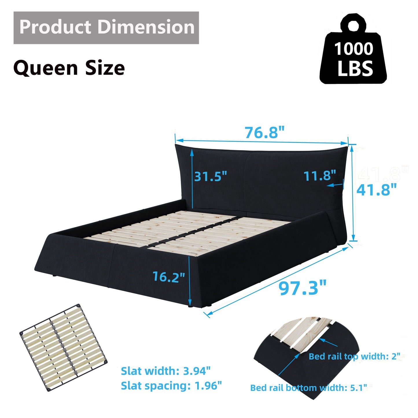 Upholstered Platform Bed With Special Shaped Headboard