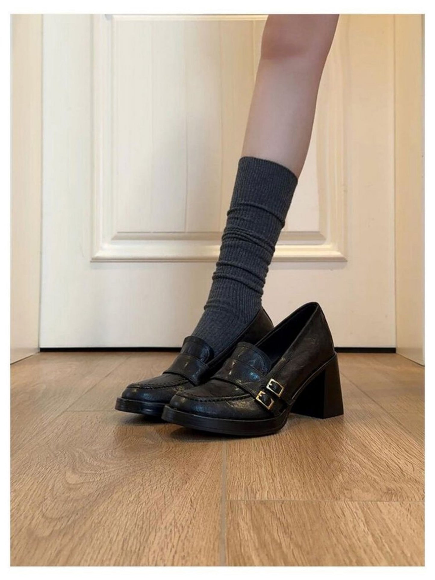 New Autumn British Style Platform Loafers For Women, Round Toe Flats With Metal Buckle Strap & Soft Sole