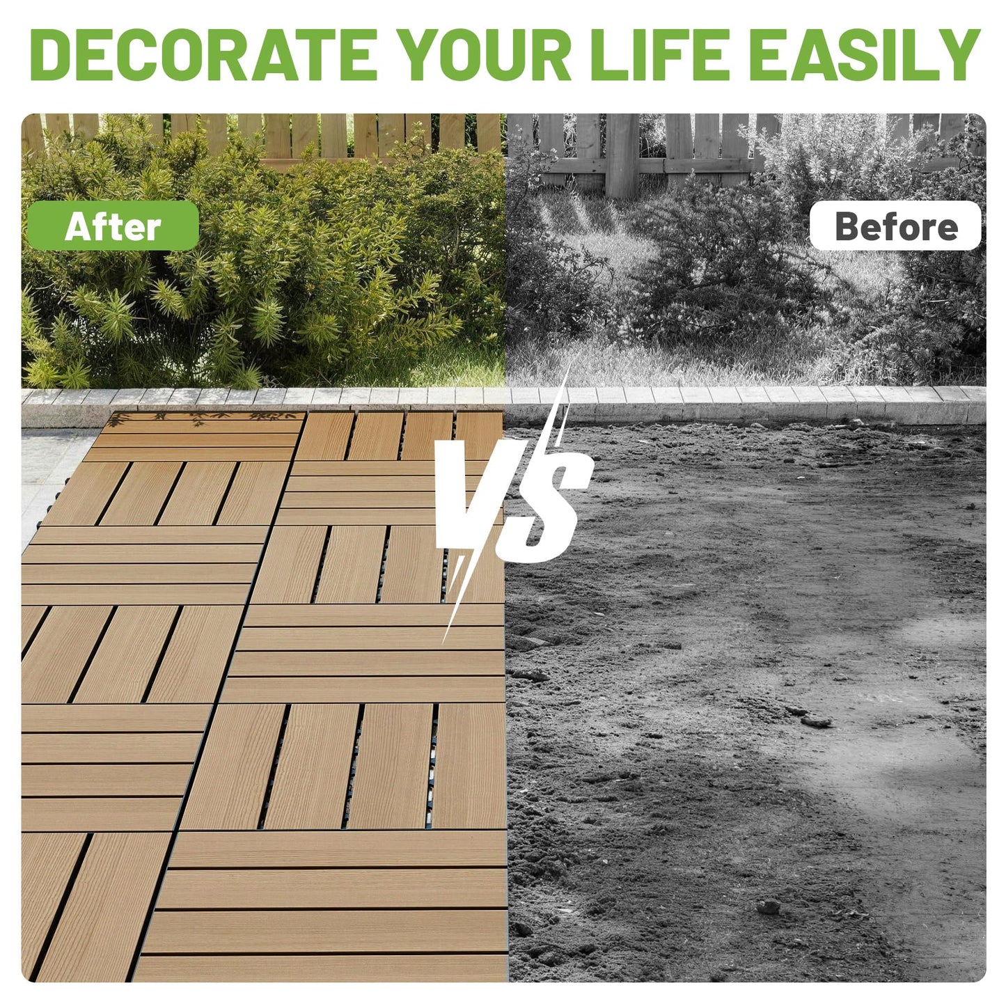 44 Pcs Interlocking Deck Tiles 12" x 12" HDPE Outdoor Flooring