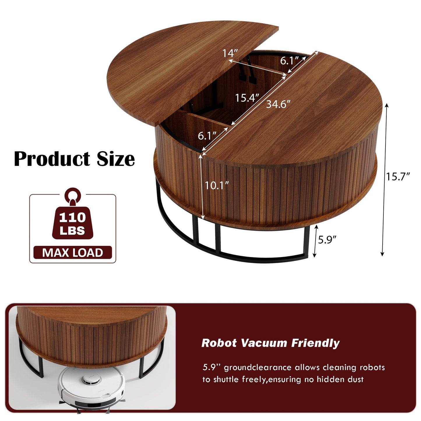 31.5" Round Coffee Table with Storage