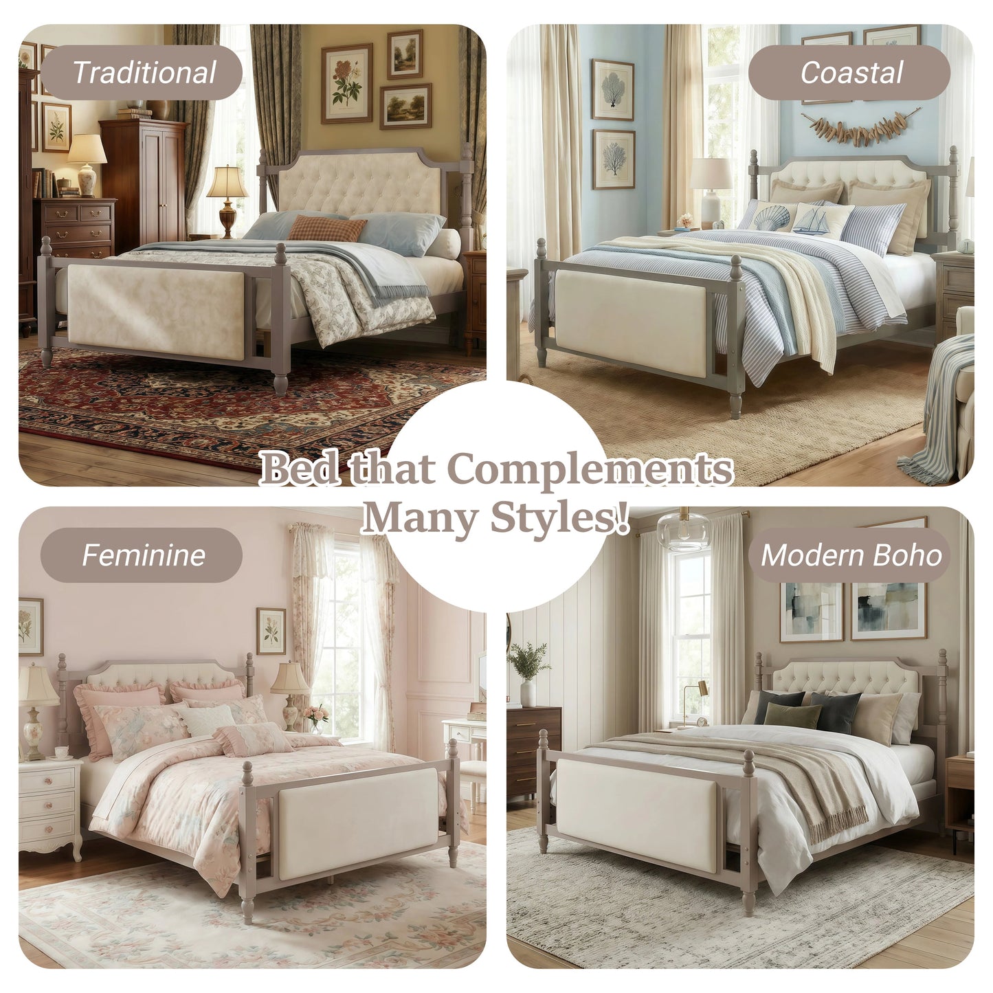 Queen Size Upholstered Platform Bed with Button Tufted Headboard