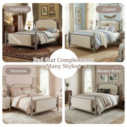 Queen Size Upholstered Platform Bed with Button Tufted Headboard