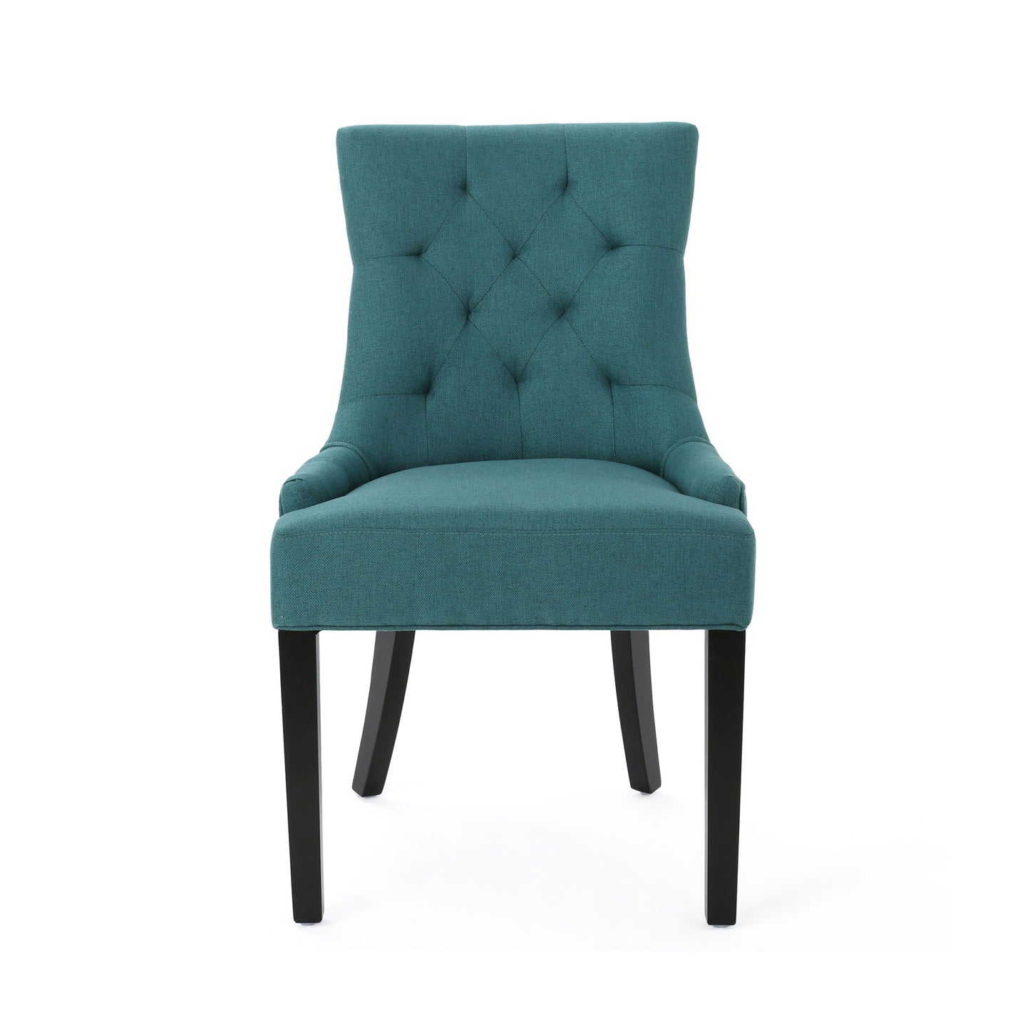 Dining Chair Set of 2 With Upholstered Diamond Tufting And Espresso Birch Legs - Teal