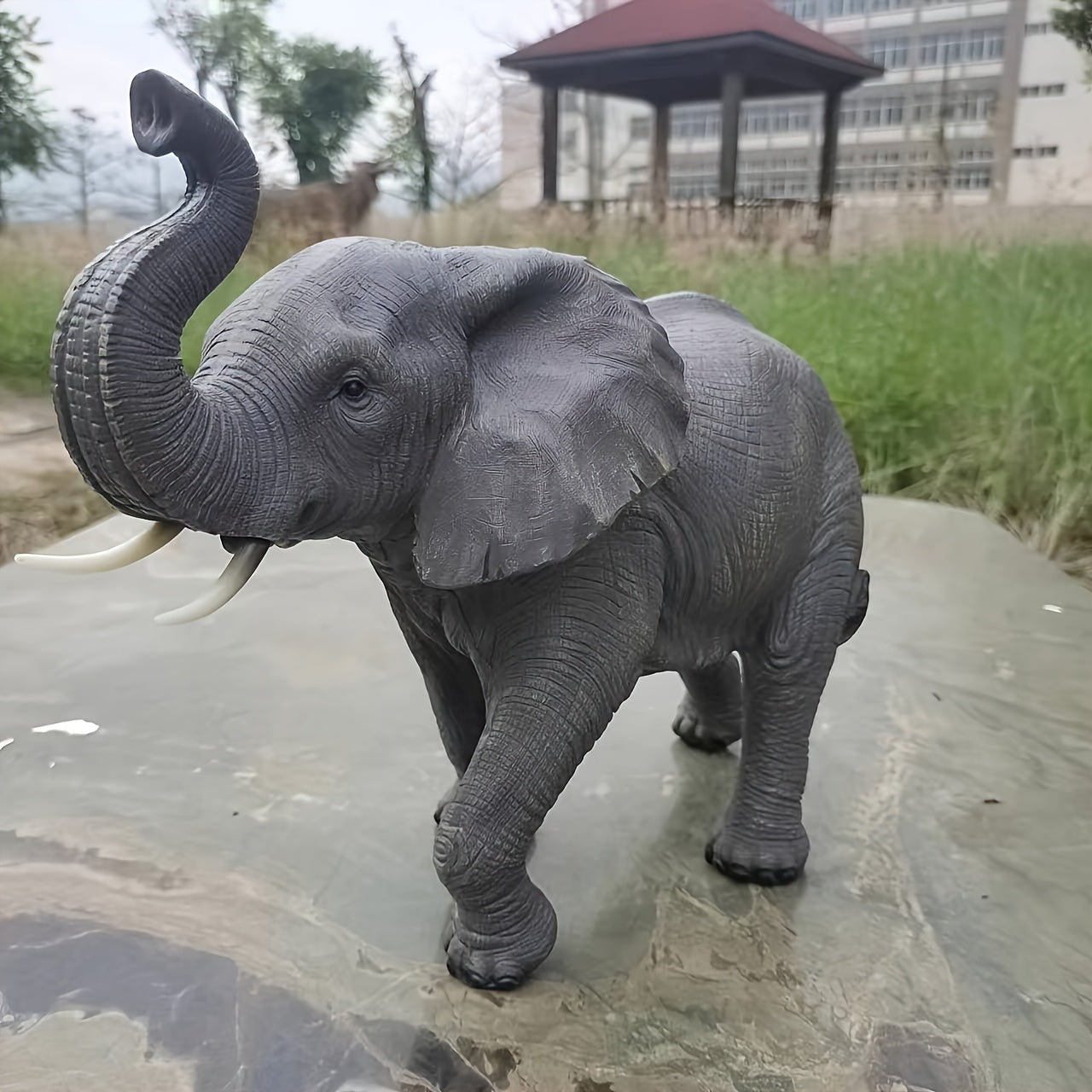 20'' Tall Resin Elephant Statue with Raised Trunk