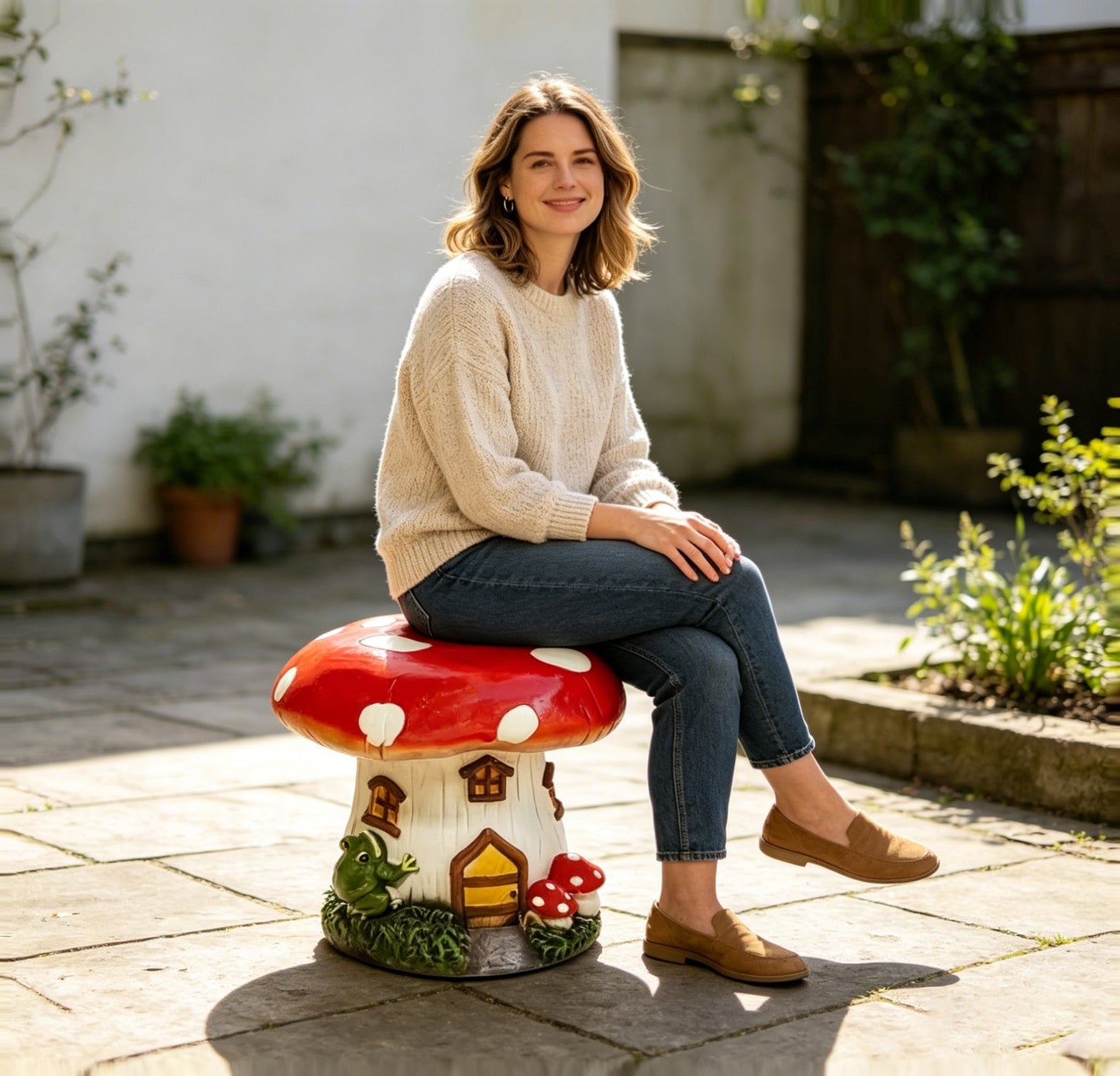 13.4" Mushroom House Garden Stool