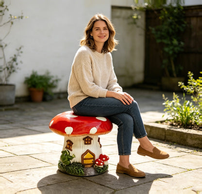 13.4" Mushroom House Garden Stool
