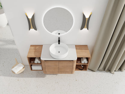 54" Wall-Mounted Bathroom Vanity With Ceramic Art Sink