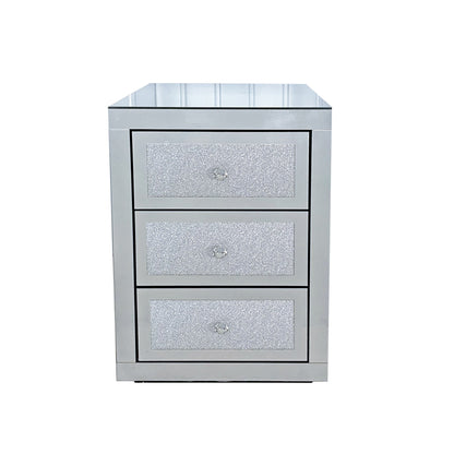 3-Drawer Mirrored Nightstand Bedside Table
