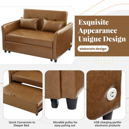 Convertible Sleeper Sofa Bed With 3 USB Ports