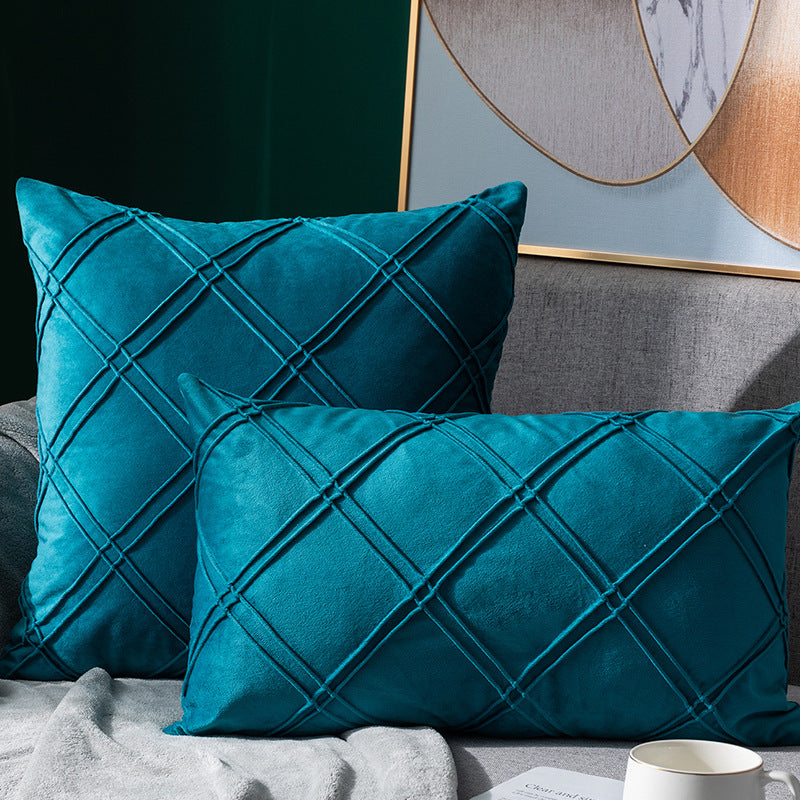 Pure Color Velvet Plaid Pillowcase Home Sofa Bedside Pillow Short Plush Cushion