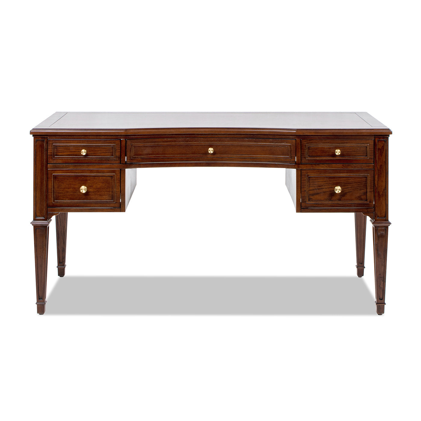 Dauphin Gold Accent 5-Drawer Wood Executive Desk Dark Walnut Ash Wood & Veneer