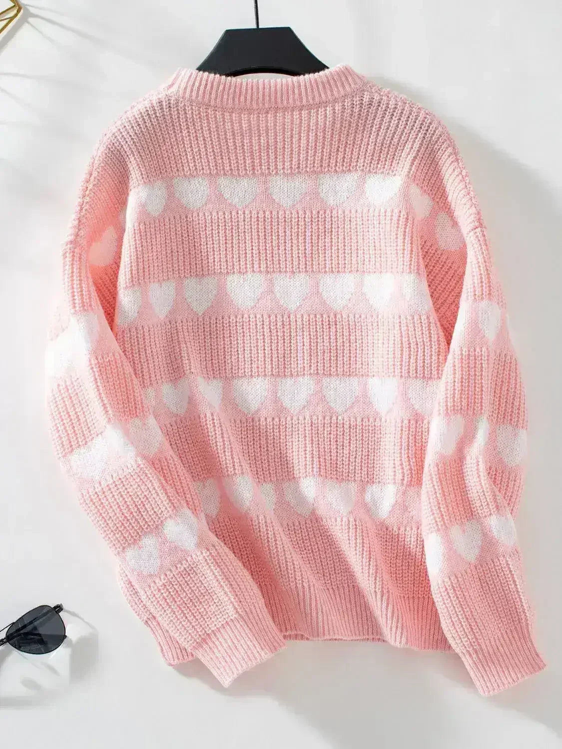Heart Print Sweater - Oversized Round Neck Knit Top | Femstylo