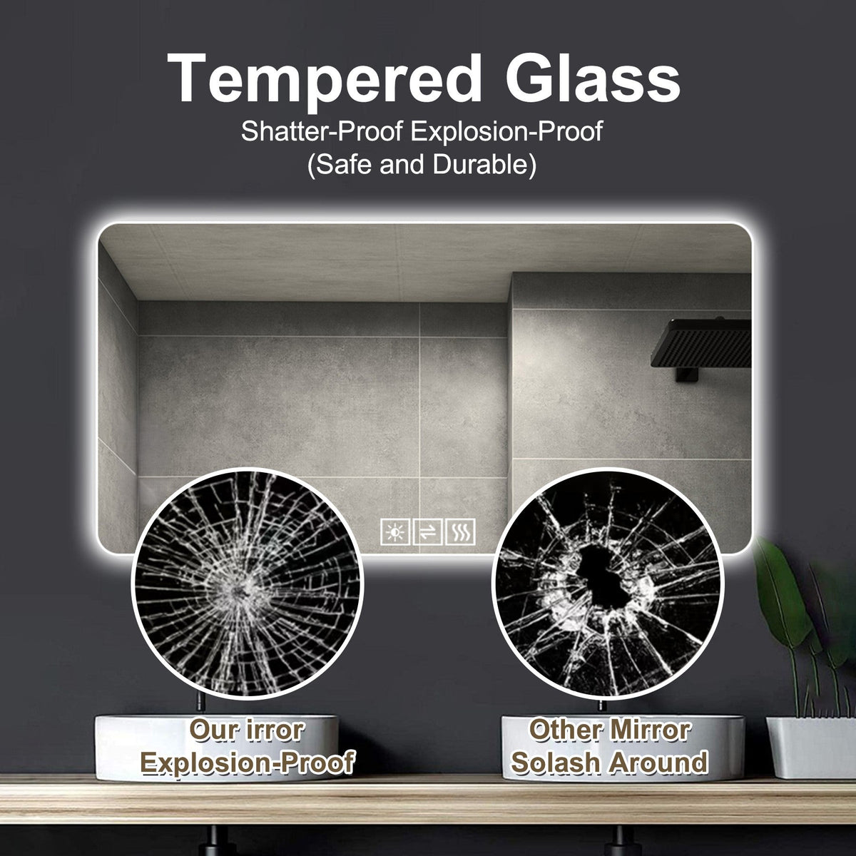 28"x60" Frameless LED Bathroom Mirror with Demist Function