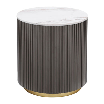 Jason Round White Marble Top Side End Table Charcoal