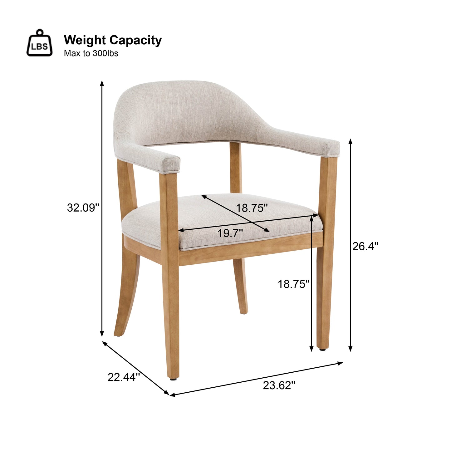 Wood Frame Upholstered Dining Chairs with Armrests (Set of 2)