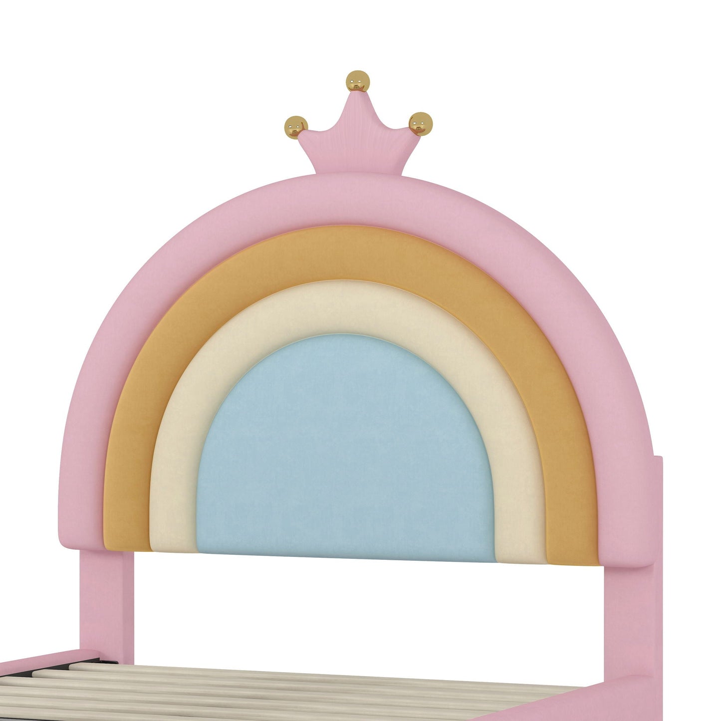 Upholstered Rainbow Design Bed, Princess Platform Bed With Storage Drawer