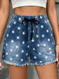 Womens Denim Shorts With Elastic Waist And Drawstring