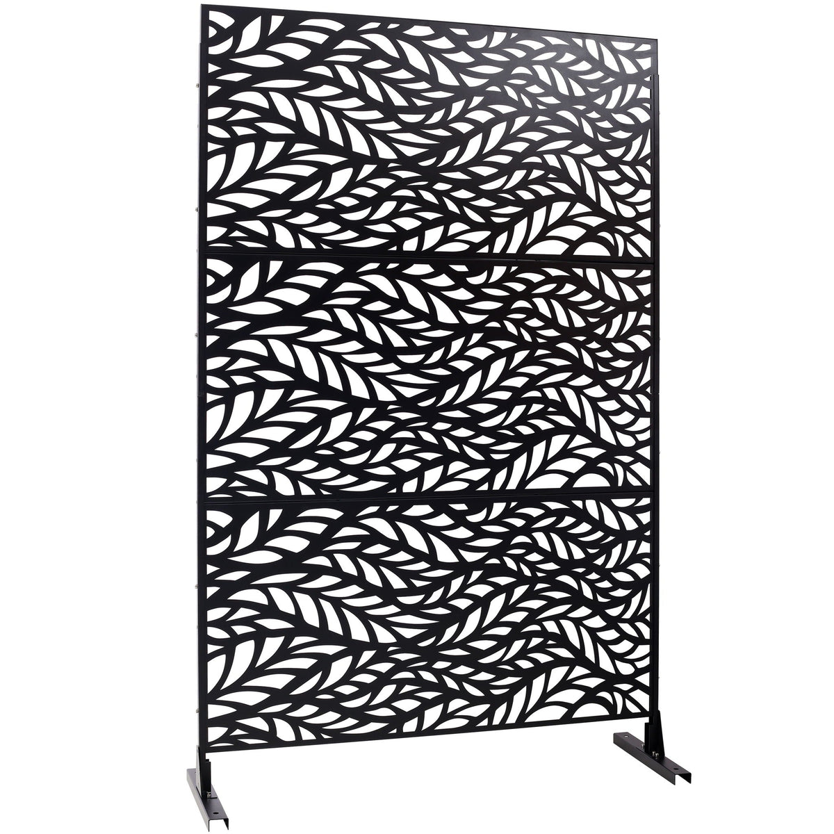 Outdoor & Indoor Privacy Screen Metal Privacy Screen, Freestanding Decorative Privacy Screen For Deck Balcony Patio - Black