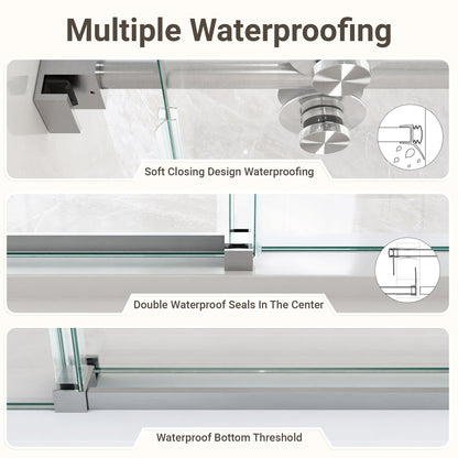 56-60"W x 72"H Frameless Sliding Shower Door – Clear Tempered Glass