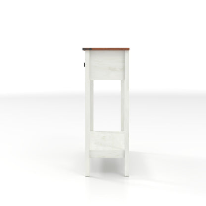 Farmhouse Style Console Table With 2 Drawers And Bottom Storage Shelf