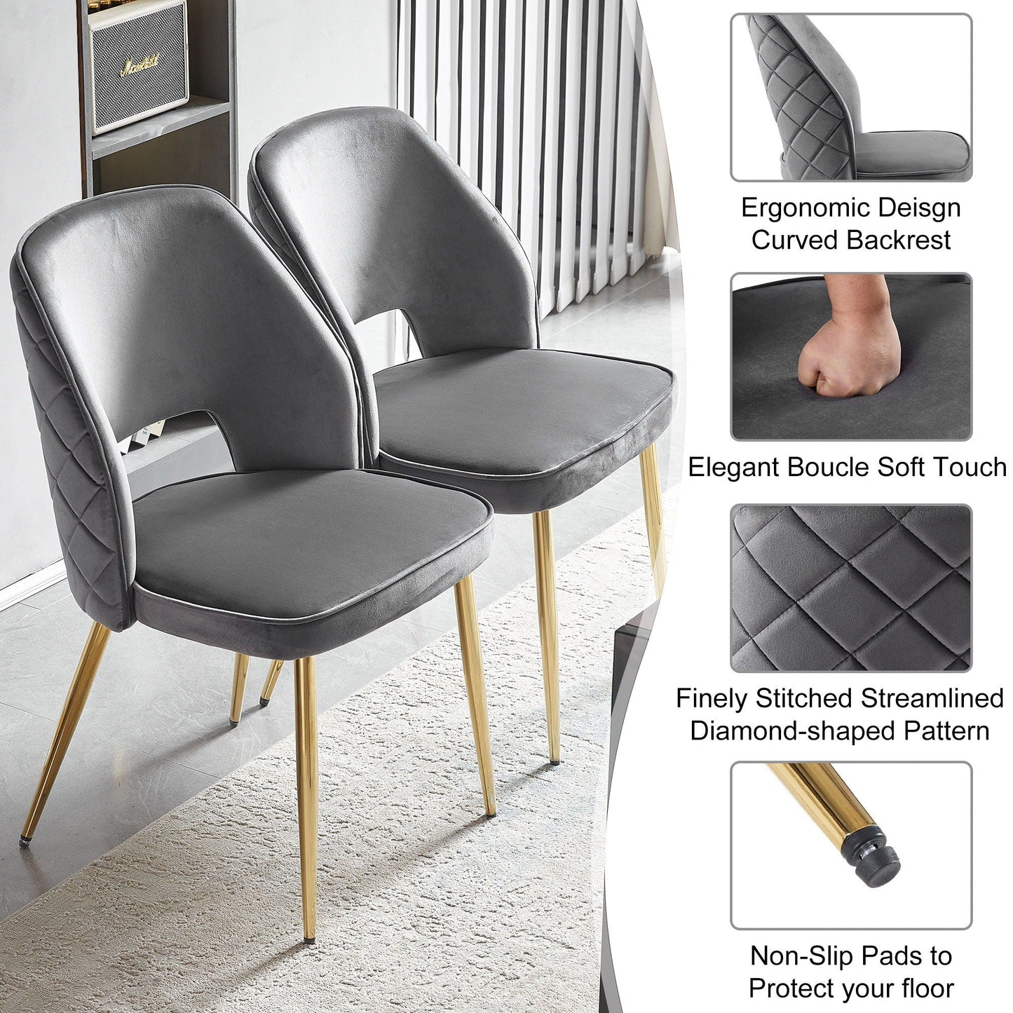 Dining Chairs With Metal Legs And Hollow Back Upholstered Dining Chairs