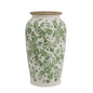 6.5x6.5x11.6 White Ceramic Flower Vase with Green Floral Pattern