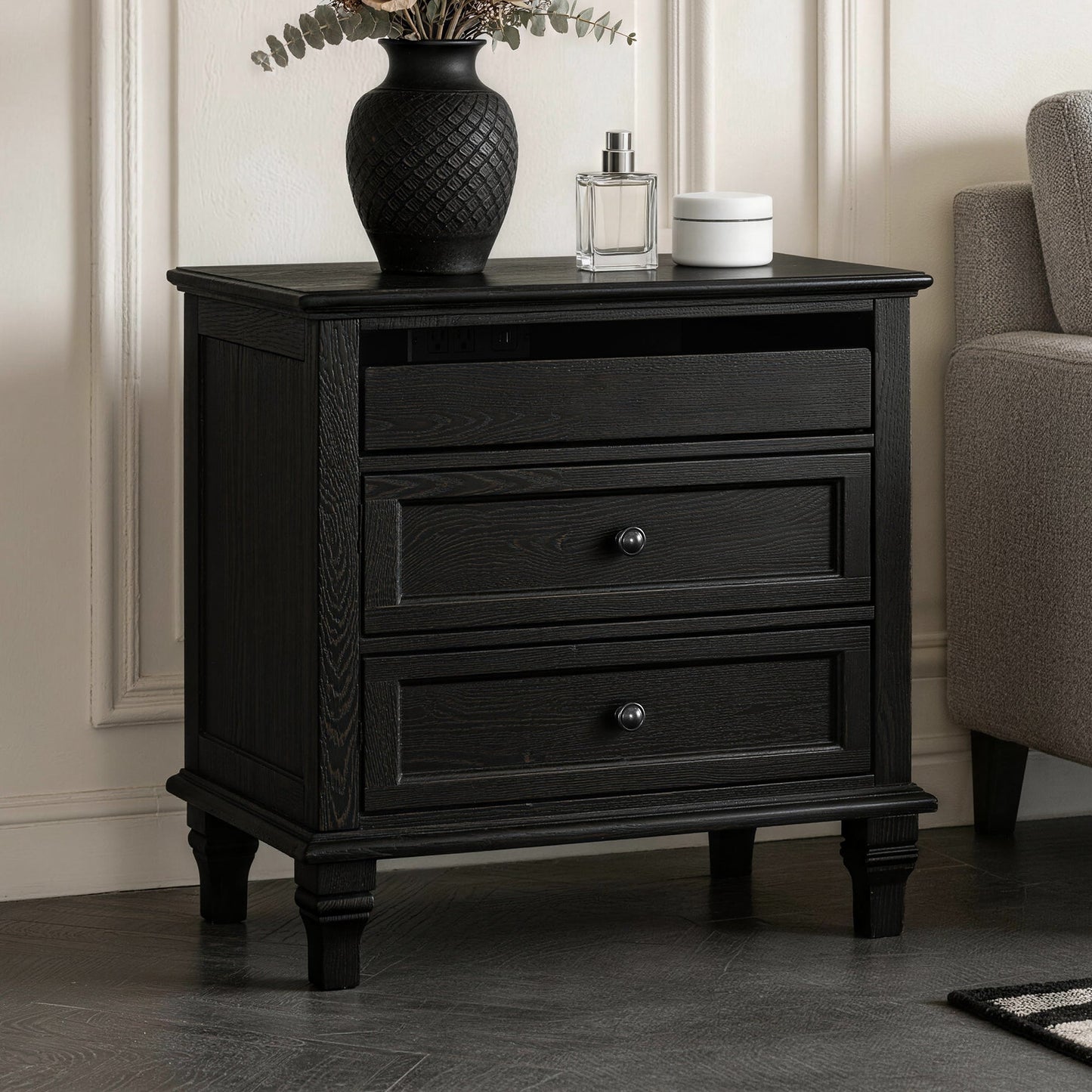 28" Wood Nightstand with Charging Station