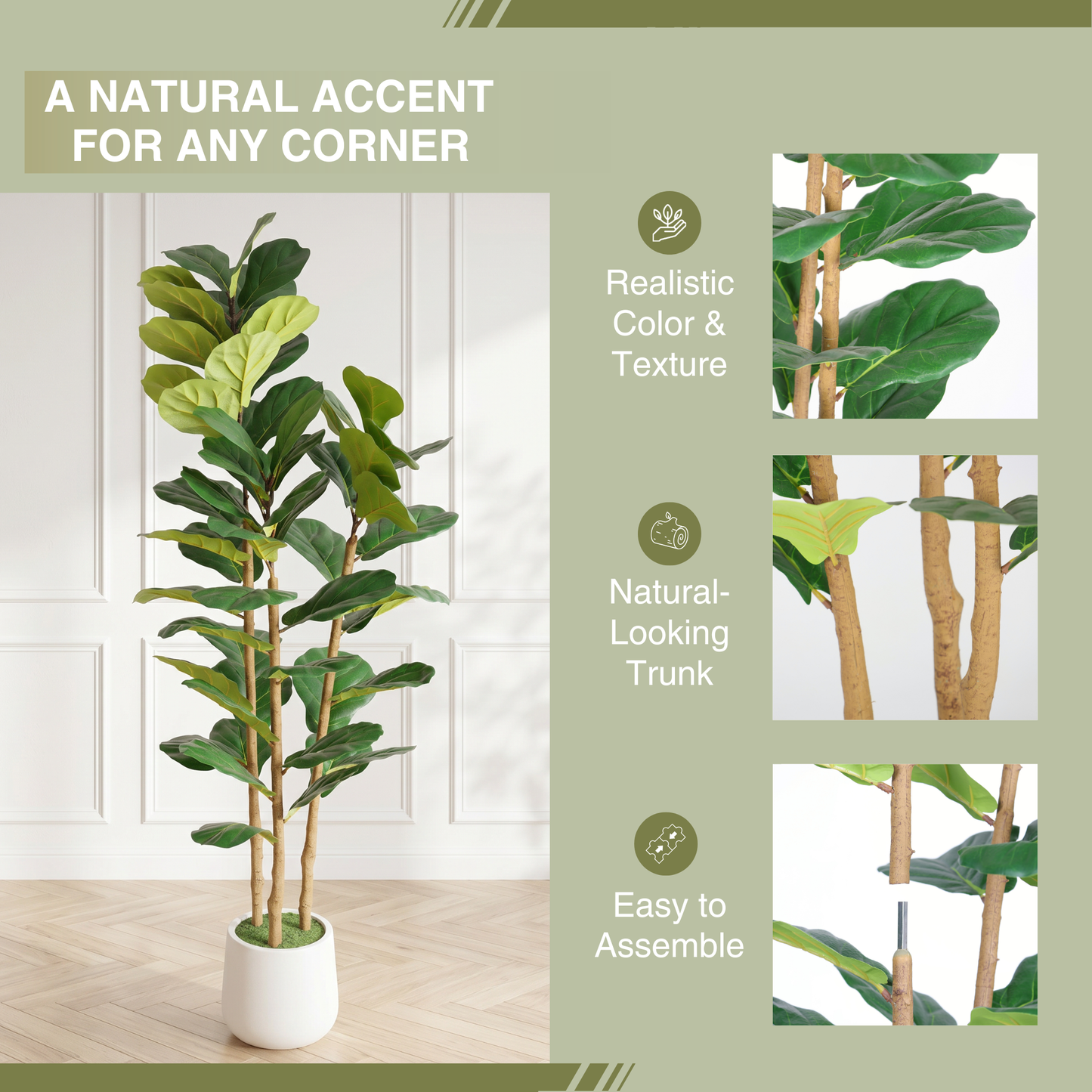 5.2FT Artificial Fiddle Leaf Fig Tree With Decorative Pot