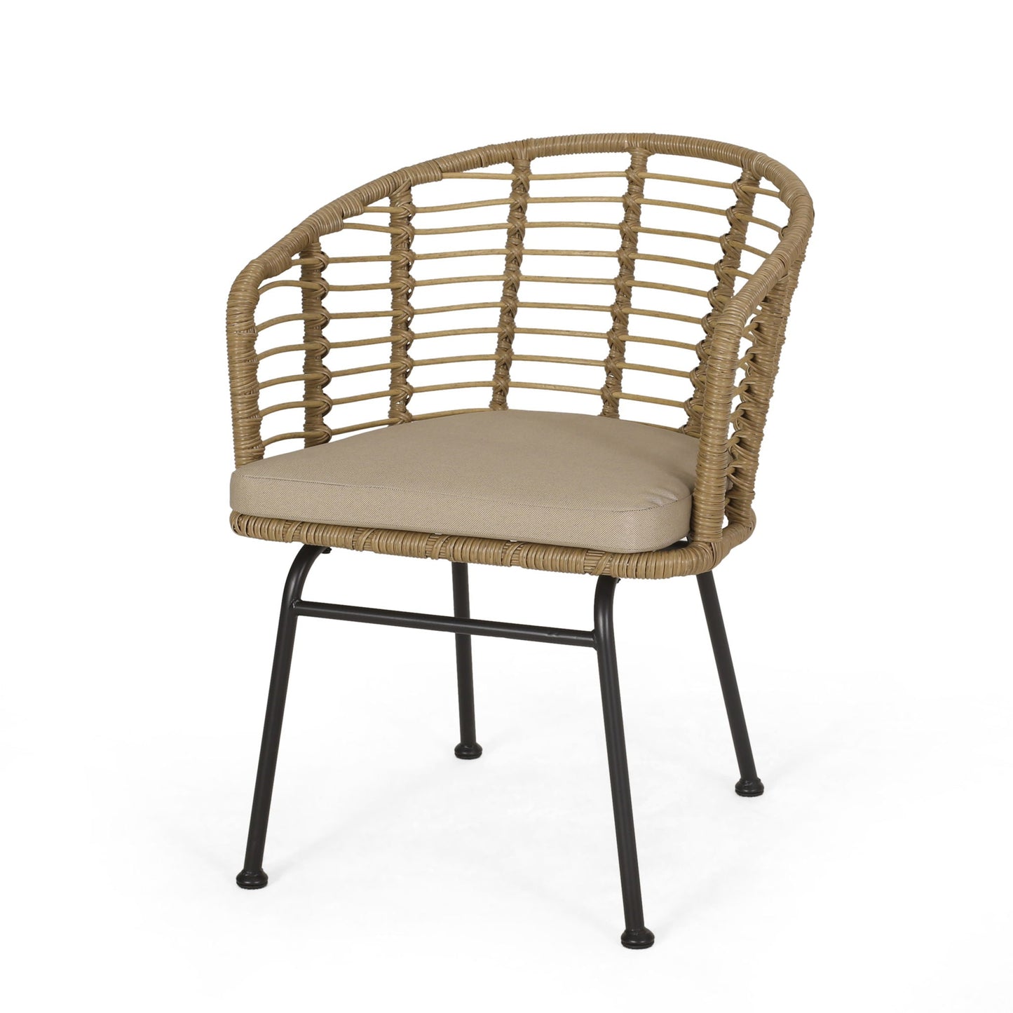 Randy Modern Wicker Chair with Water Resistant Cushions - Brown / Beige