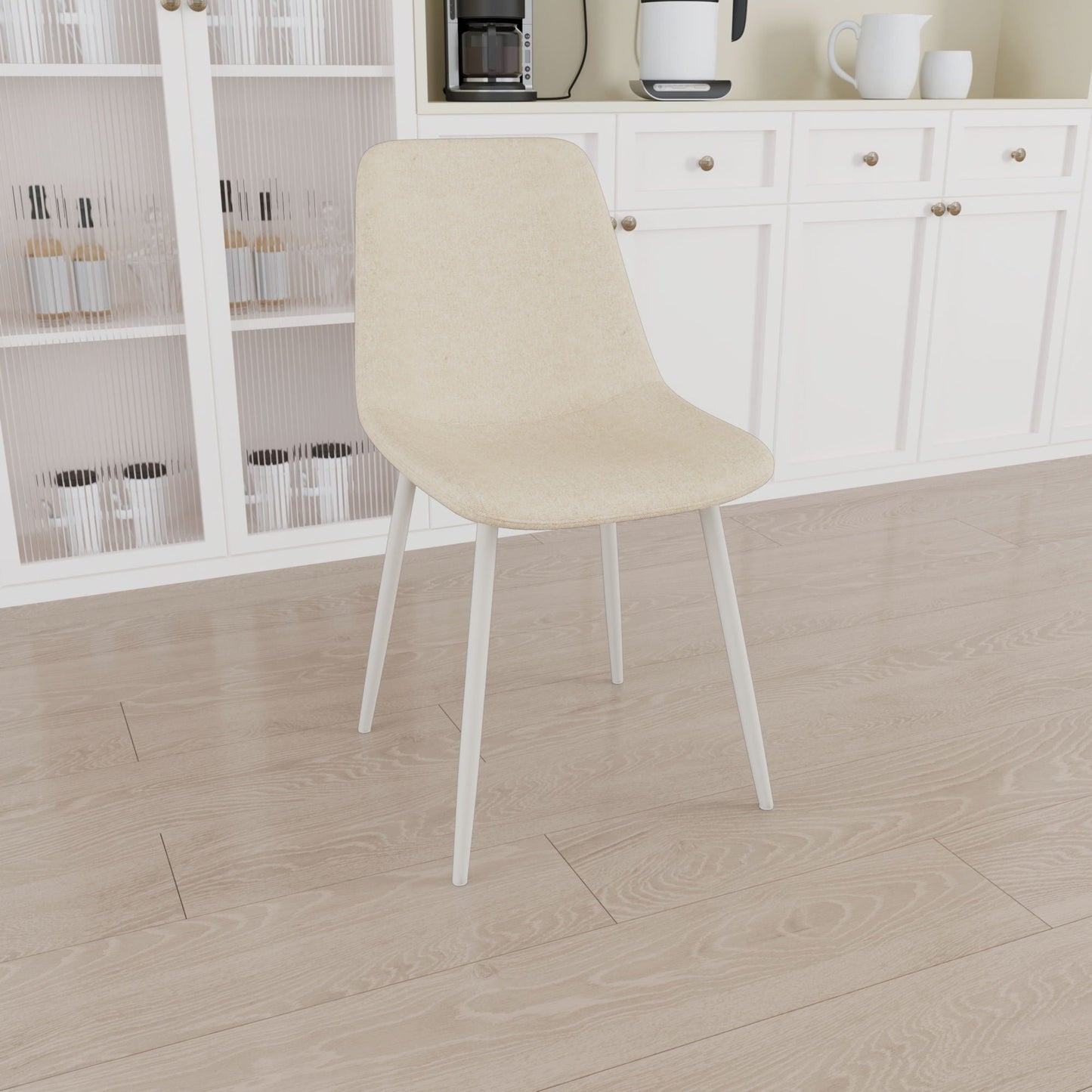 Modern Kitchen Dining Chairs (Set of 4) With Linen Padding And Sturdy Metal Legs - Beige