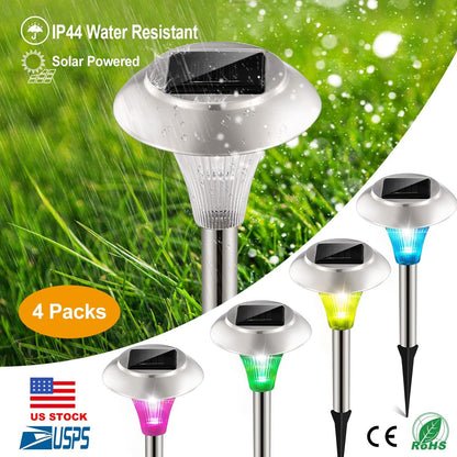 4Packs Solar Garden Lights Outdoor IP44 Waterproof Solar Pathway Lights Color Changing Landscape Lamps 10Hrs Lawn Lighting for Yard Driveway Walkway