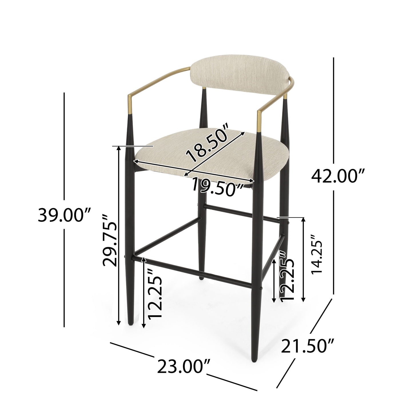 Upholstered Bar Stools With Backs For Kitchen Island (Set of 2)
