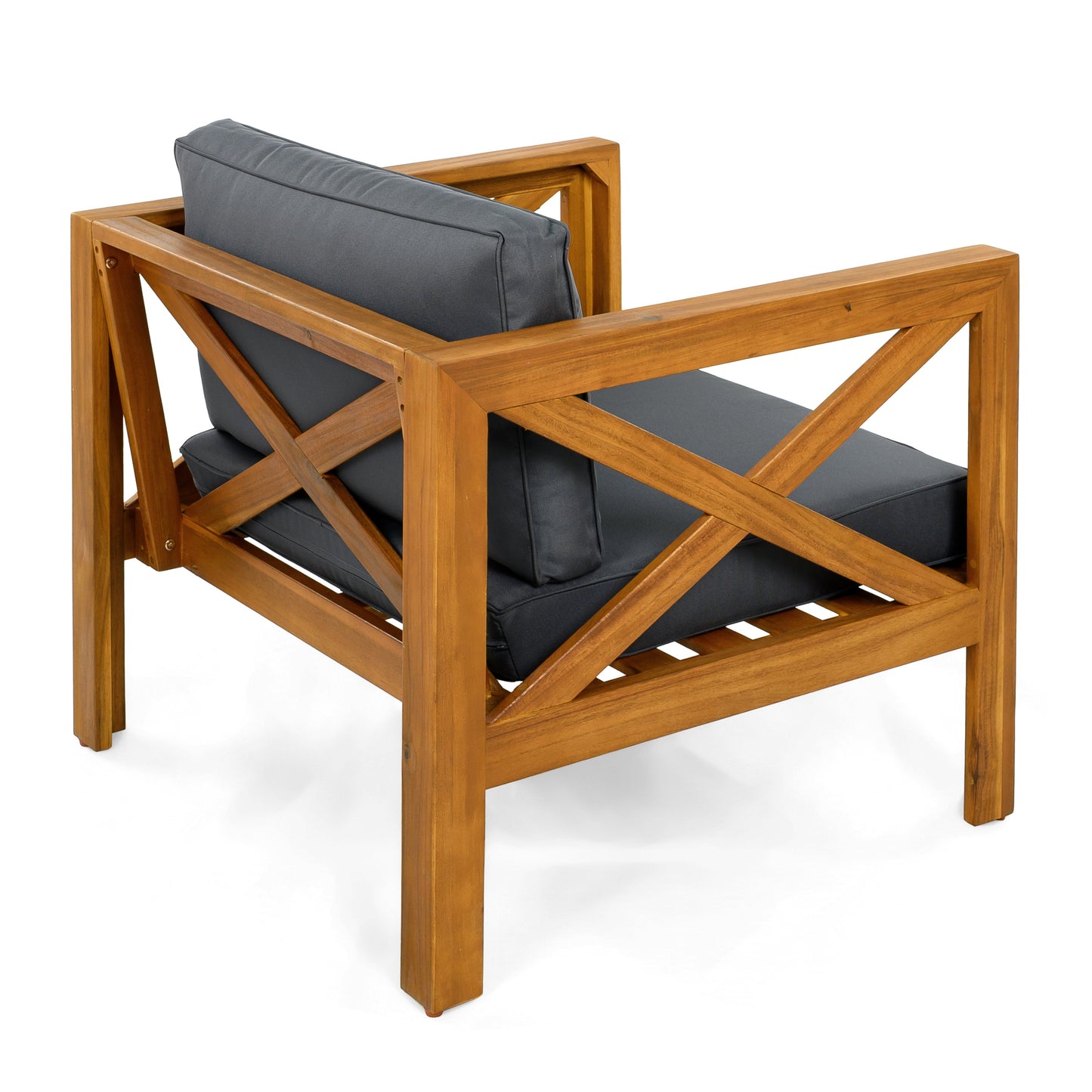 Patio Conversation Set with Foldable Acacia Wood Table and Cushioned Armchairs