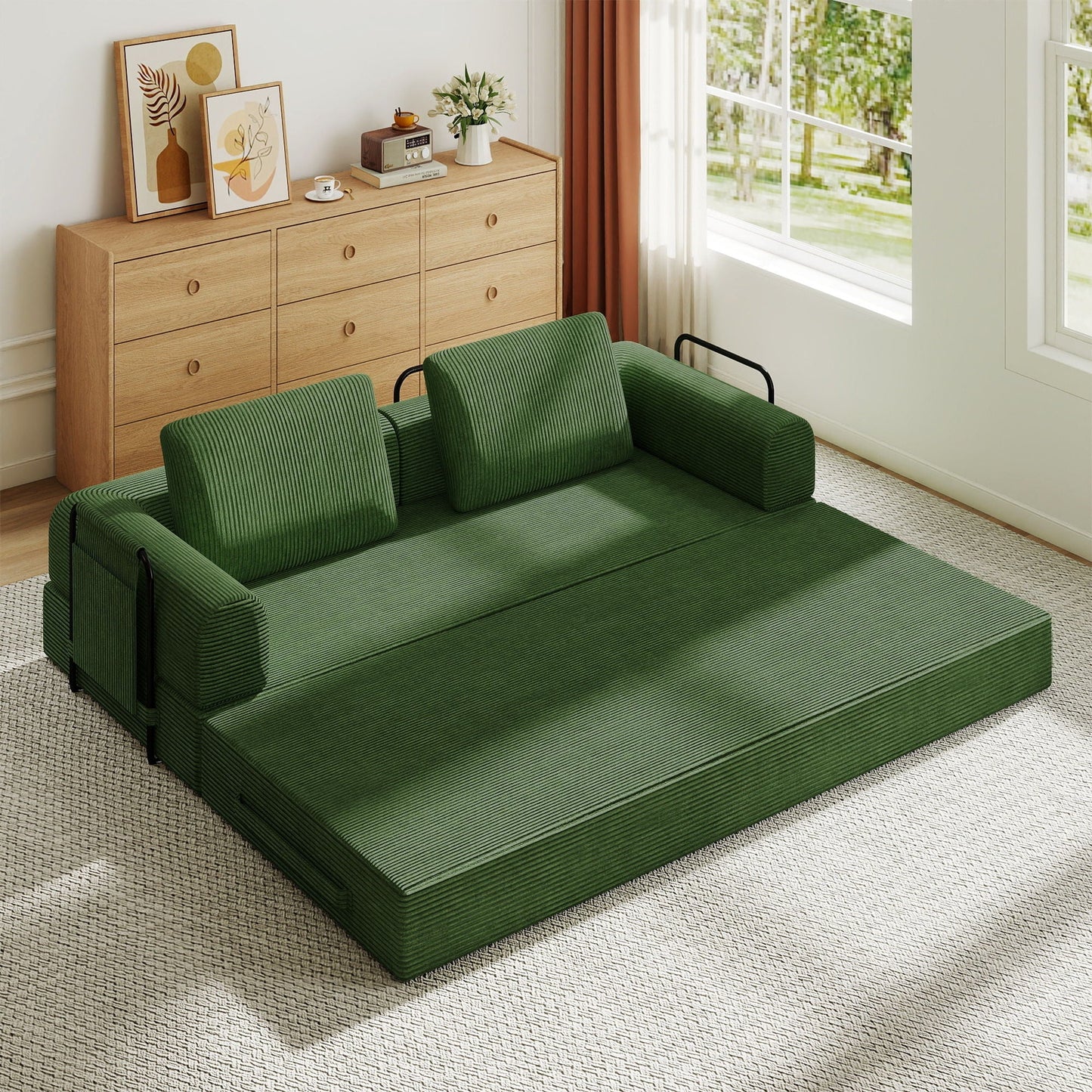 Convertible Sleeper Sofa Bed With Cylindrical Pillow