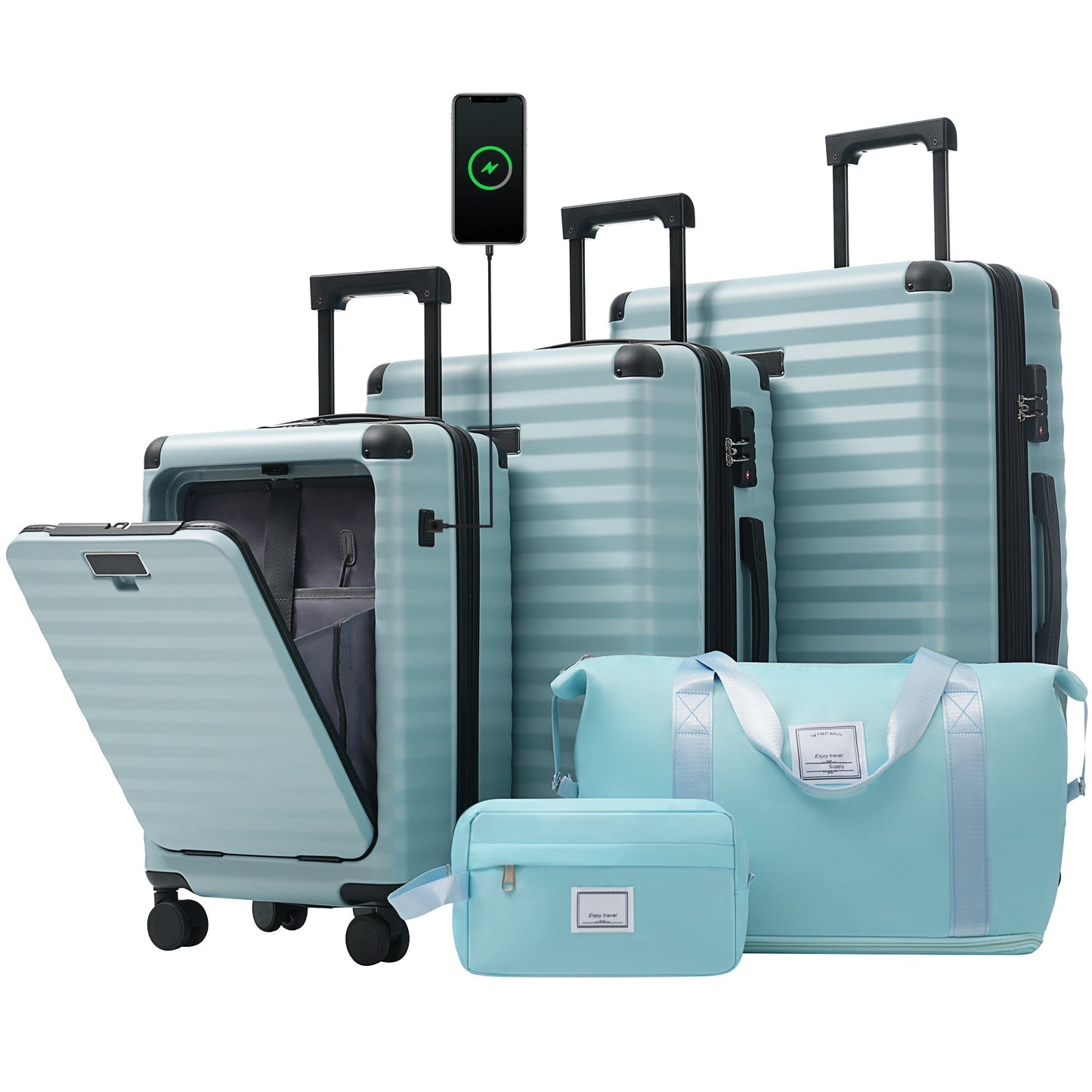 Deluxe 5-Piece Hard-Side Luggage Set with USB and TSA Locks