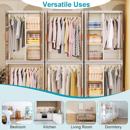 Small Wardrobe Closet Kids Wardrobe Clear Wardrobe Closet for Hanging Clothes Stackable Storage Cabinet with Magnetic Design for Living Room Bedroom D