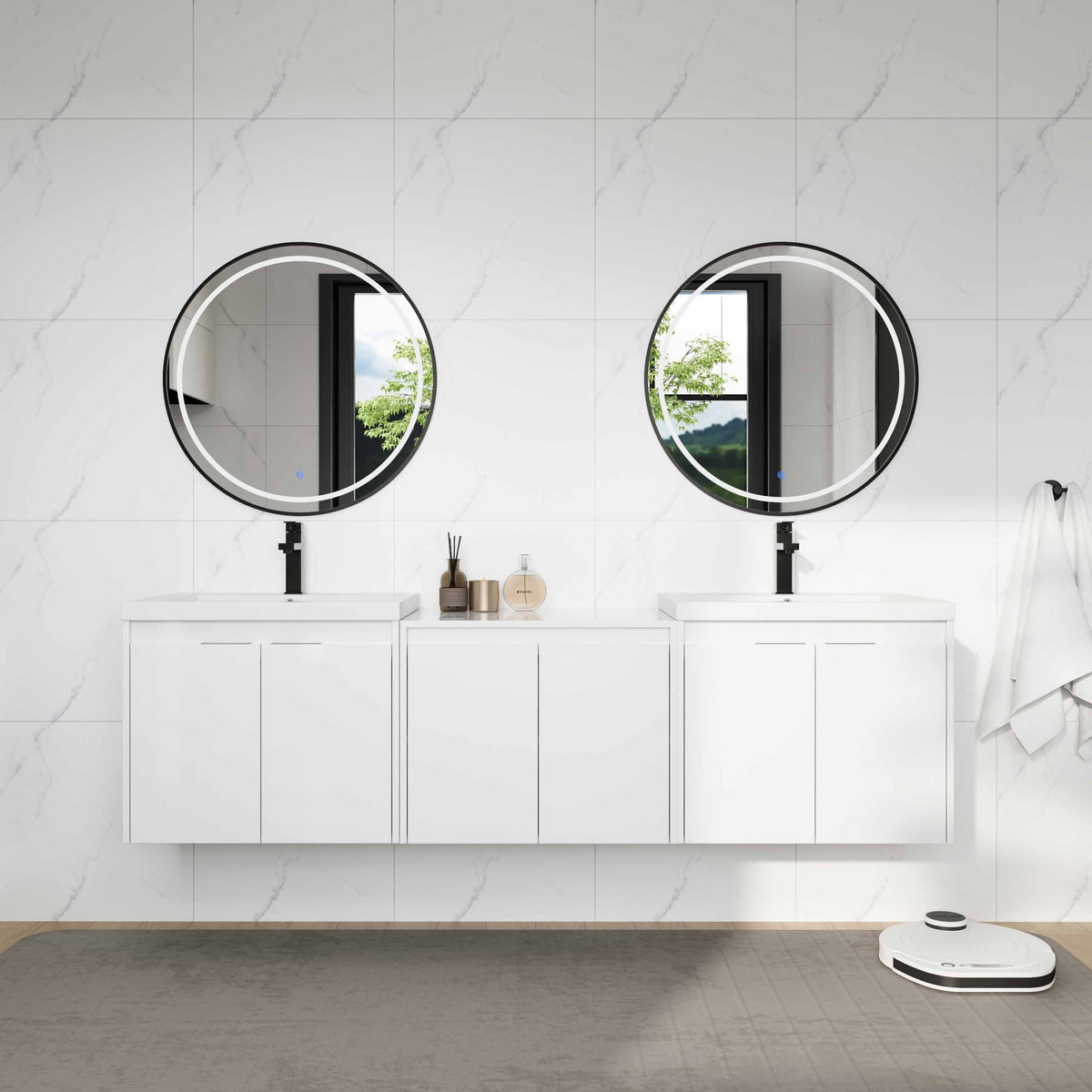 72" Bathroom Vanity With Resin Sink, Soft Close Doors and 1-Side Cabinet