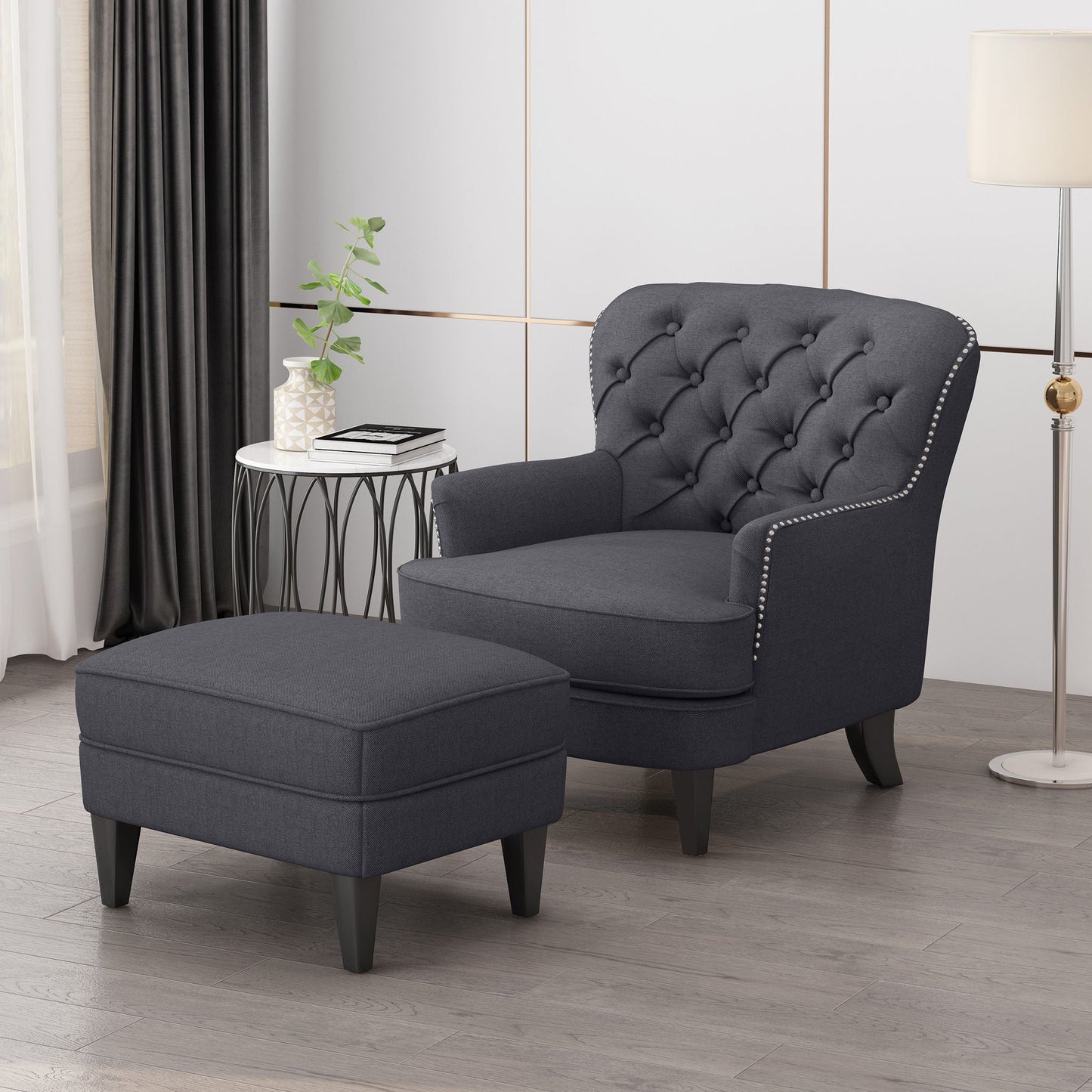 Enchante Living Room Set with Tufted Back Club Chair and Ottoman