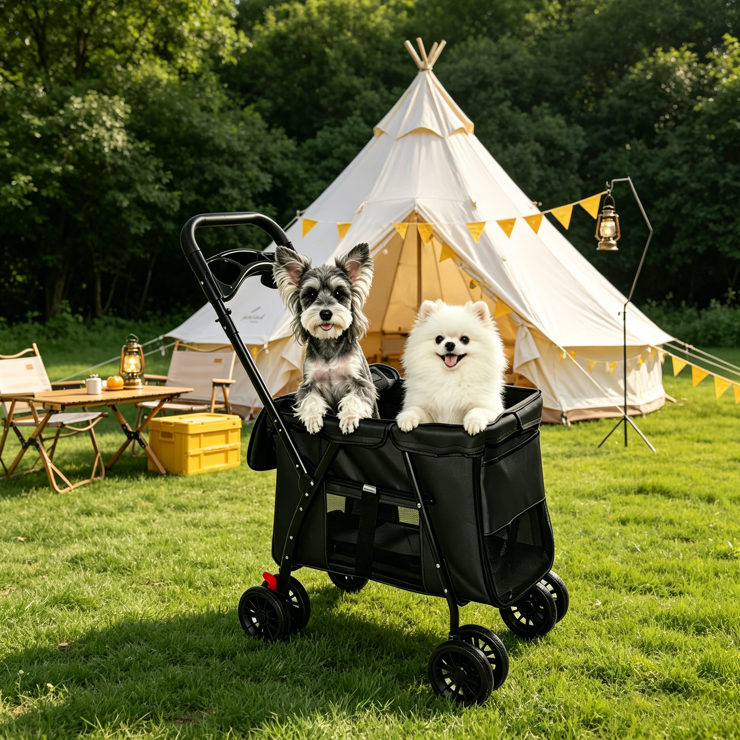 Pet Stroller Foldable 4-Wheel Design with Breathable Mesh