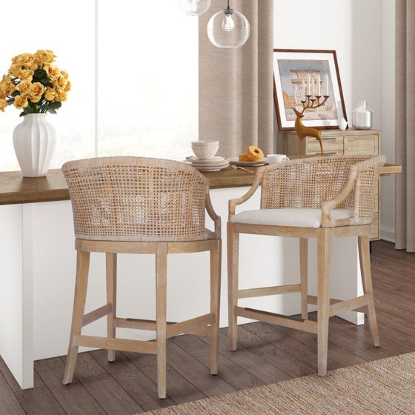 Casual Handcrafted Rattan Counter Stool