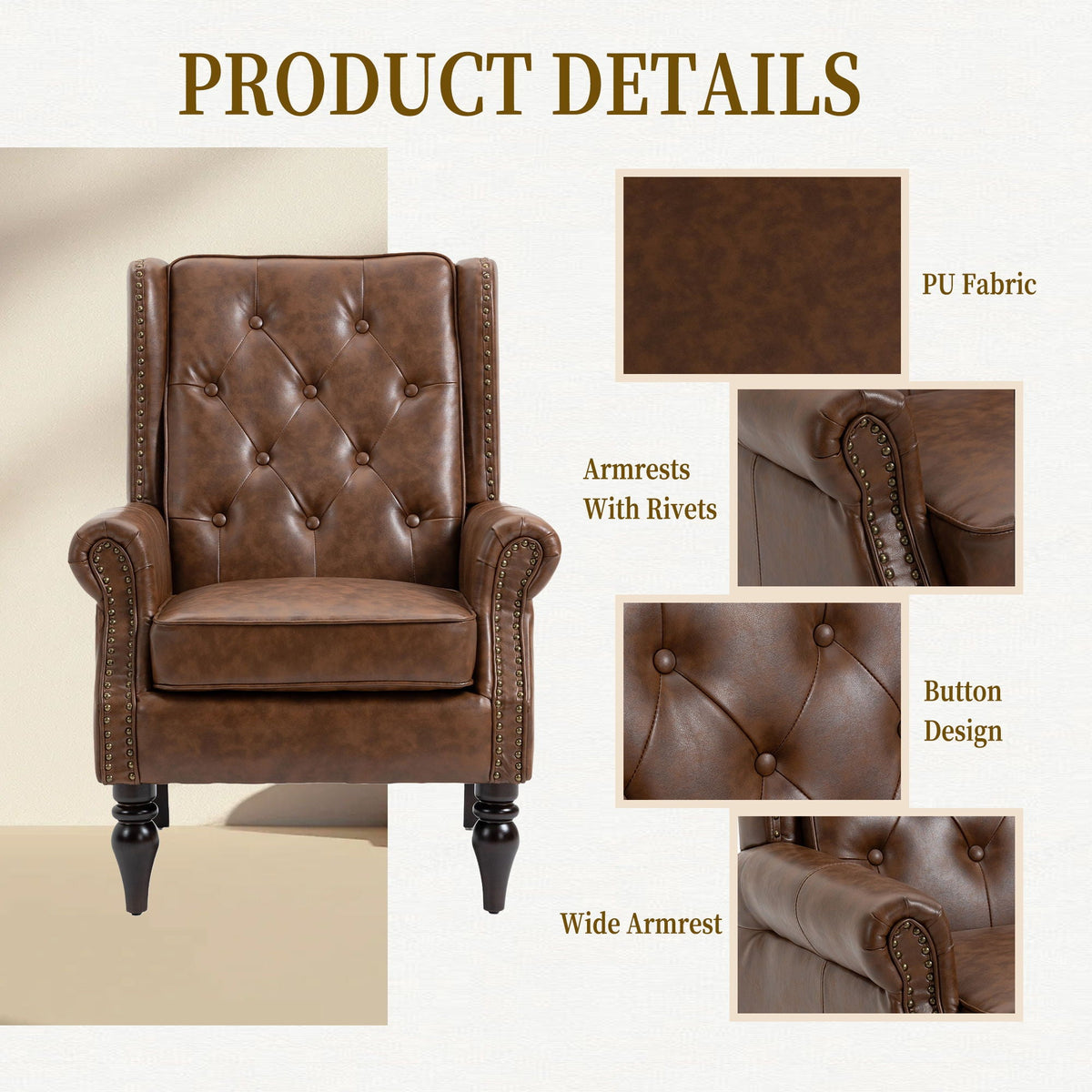 Modern Accent Armchair With Sturdy Wood Legs