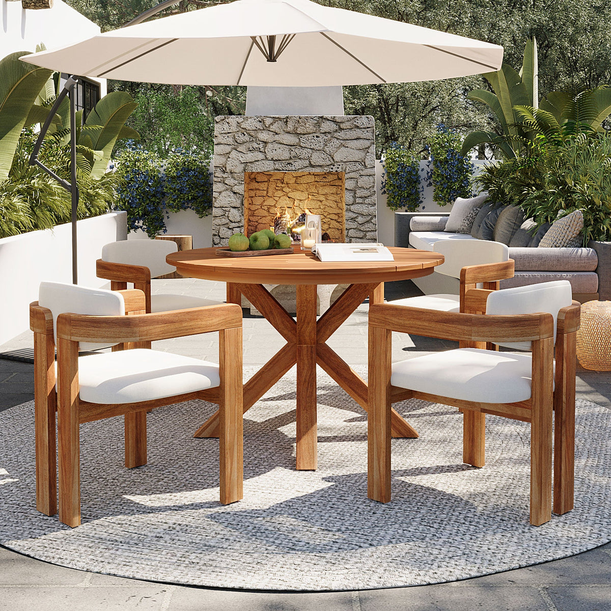 5-Piece Outdoor Acacia Wood Round Dining Set