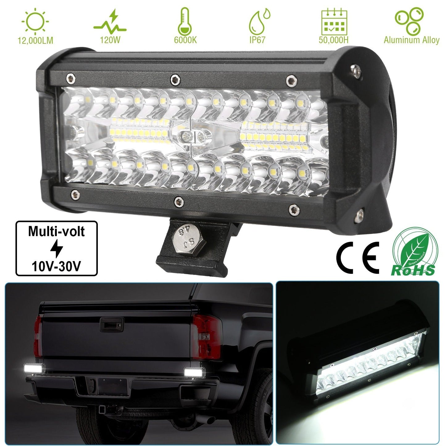 7" LED Light Bar 120W 12000LM LED Work Light Pods Offroad Driving Lights IP67 Waterproof Fog Light Spot Flood Beam for Jeep Trailer Truck Bus Boat